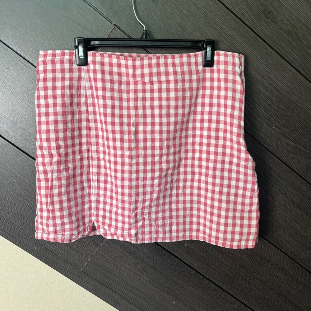 American Eagle Women's Pink Gingham Mini Skirt XL Cottagecore Cotton Linen